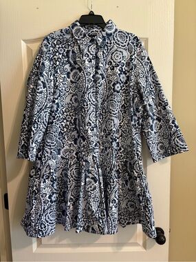 New York & Company Navy and White Floral Print Dress